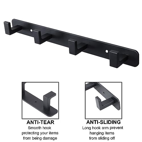 Coat Rack, Heavy Duty Stainless Steel 4 Tri Coat Hook Hanger, Wall Mounted Wall Hooks, Rustic Clothes Hook/Key Hook Rail for Bathroom Kitchen Entryway(2 Pack, 4 Hook Black) - color: Black, size: 4 Hook-2 Pcs