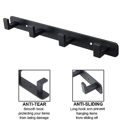 Coat Rack, Heavy Duty Stainless Steel 4 Tri Coat Hook Hanger, Wall Mounted Wall Hooks, Rustic Clothes Hook/Key Hook Rail for Bathroom Kitchen Entryway(2 Pack, 4 Hook Black) - color: Black, size: 4 Hook-2 Pcs