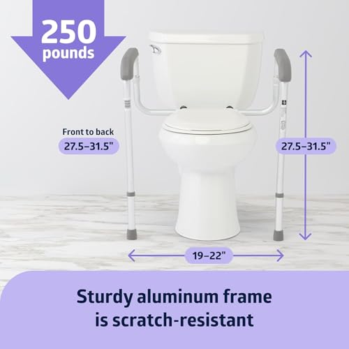 Foldable Toilet Safety Rail with Adjustable Height – Universal Fit for Standard or Elevated Seats – Aluminum Frame, Width Adjustable Armrests, Easy Install Over Toilet