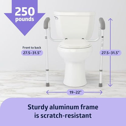 Foldable Toilet Safety Rail with Adjustable Height – Universal Fit for Standard or Elevated Seats – Aluminum Frame, Width Adjustable Armrests, Easy Install Over Toilet