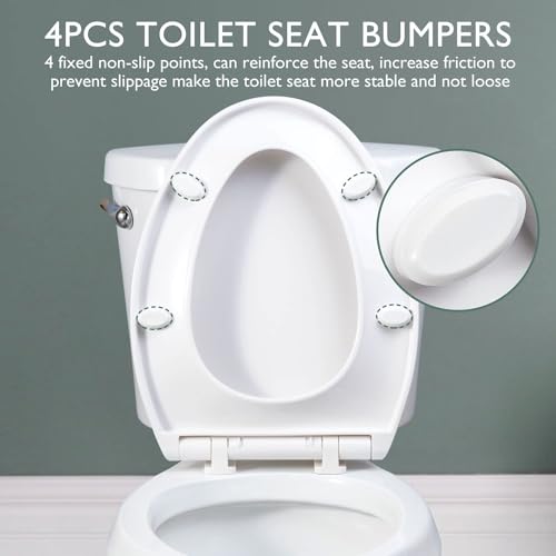 Toilet Seat Elongated, Slow Close Hinges, Non-Slip Bumpers, White | Easy Clean Toilet Seat Cover, Two Mounting Kits, Durable High-Gloss Plastic, Quick-Release, for Standard Elongated Toilets - size: Elongated