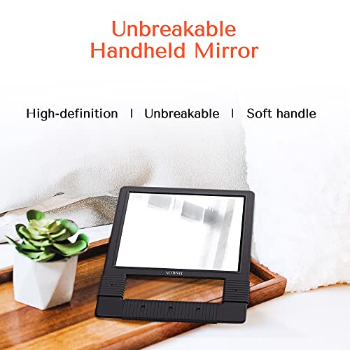 TASALON Unbreakable Handheld Mirror with Silicone Handle, Black | Shatterproof handheld mirror, suitable for barber styling, makeup, shower and salon daily use - color: Black