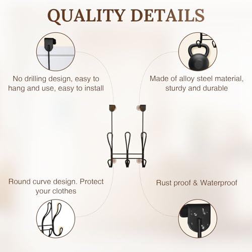 Twisted Design Over The Door Hook Rack, Over The Door Towel Rack, Door Hanger, Door Coat Hanger, Over The Door Coat Rack, for Bathroom, Bedroom or Laundry Room (Black with 6 Hooks) - style: Black with 6 Hooks