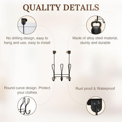 Twisted Design Over The Door Hook Rack, Over The Door Towel Rack, Door Hanger, Door Coat Hanger, Over The Door Coat Rack, for Bathroom, Bedroom or Laundry Room (Black with 6 Hooks) - style: Black with 6 Hooks