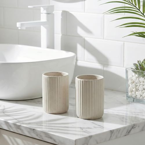 Ceramic Toothbrush Holders, Bathroom Tooth Brush Holder Set, Speckled Bathroom Cups Tumbler, Reusable Toothbrush Mouthwash Cup, Toothpaste Holder Toothbrush Organizer for Bathroom Counter - color: Beige