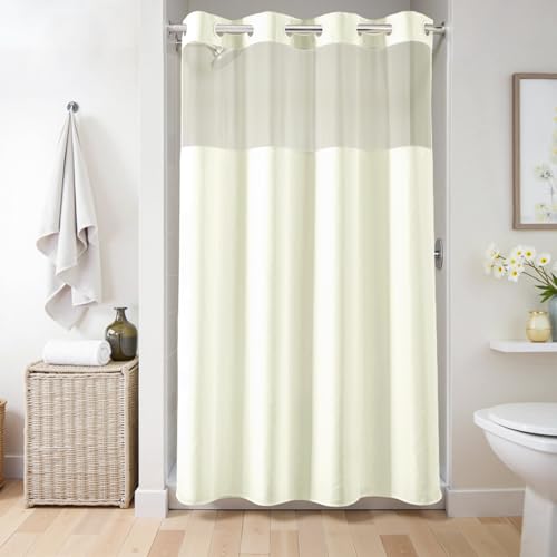 River Dream No Hook Fabric Shower Curtain or Liner with Sheer Window, Beige | No Liner Included or Needed, One-Piece Design, Hotel-Quality Material for Bathroom, Water Repellent, Machine Washable, 54x80 - color: Beige, size: 54"W x 80"L (Pack of 1)