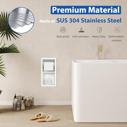 Qeke Recessed Toilet Paper Holder, 304 Stainless Steel Bathroom Toilet Paper Holder with Storage, in Wall Tissue Toilet Roll Holder, Matte White | 304 Stainless Steel, Rustproof & Durable, Space-saving, in Wall Tissue Holder for Bathroom & RV - color: Mat
