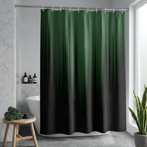 AAtter Green and Black Shower Curtain, Modern Ombre, 60x72 Inch, 12 Hooks | Striped Polyester Fabric, Dark Abstract Trendy Style, Cool Anime Design, Gradient Bathroom Decor for Men - color: Green, size: 60"W x 72"L (Pack of 1)
