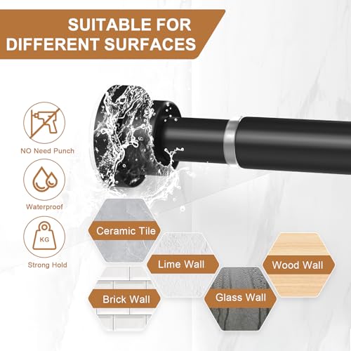 Black Spring Tension Rod 28-50In 2PCS,No Drill Non-Slip Curtain Rod | No-drilling Spring Loaded Curtain Rod, Non-slip Non-Rust Extendable Rod for Windows and Bathroom - color: Black-2PCS, size: 28"-50"