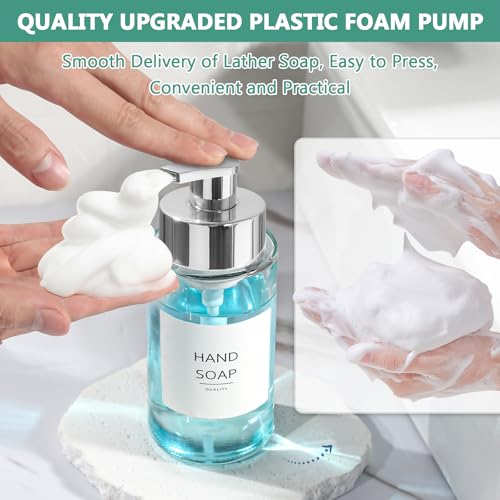 RYTOXILO Glass Soap Dispenser, 10 oz/300ml Foaming Soap Dispenser, 2 Pack Foaming Hand Dispenser for Bathroom & Kitchen, Clear Refillable Foam Soap Bottle with Silver Pump - color: Clear Bottle, size: 10 Fl oz with Silver Pump