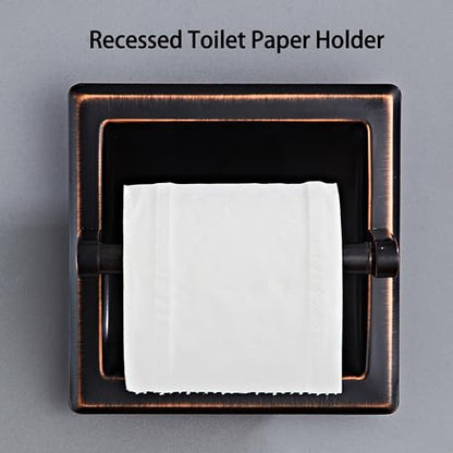 Oil Rubbed Bronze Recessed Toilet Paper Holder,Pivoting Toilet Tissue Holder,Made of SUS304 Stainless Steel, in Wall Toilet Paper Holder with Bracket - color: Oil Rubbed Bronze