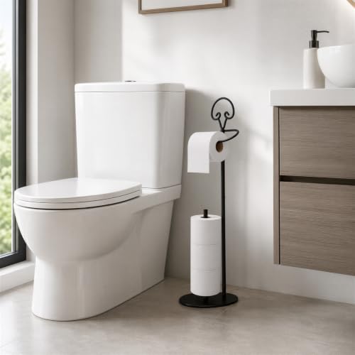 Toilet Paper Holder Stand with Dispenser,Free Standing, Classic,Black | Rustproof,Holds 4 Mega Rolls, Anti-Slip Base, Easy Grip Top,Raised Waterproof Base,Minimalistic Toilet Paper Storage Solution