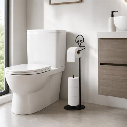 Toilet Paper Holder Stand with Dispenser,Free Standing, Classic,Black | Rustproof,Holds 4 Mega Rolls, Anti-Slip Base, Easy Grip Top,Raised Waterproof Base,Minimalistic Toilet Paper Storage Solution