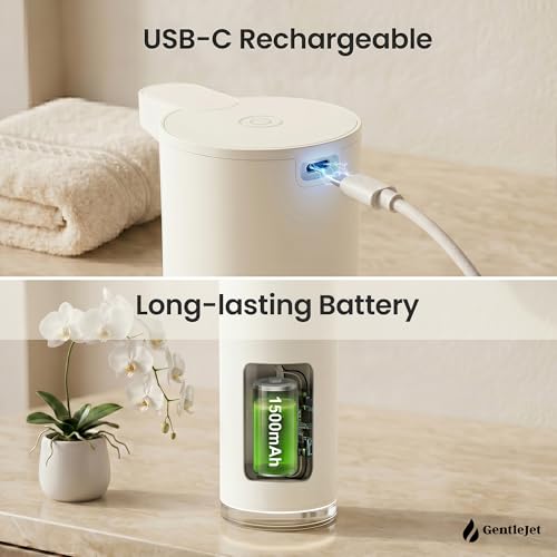 GentleJet EasyFoam Automatic Foaming Soap Dispenser, Touchless USB-C Rechargeable Sensor Pump, 304 Stainless Steel, Adjustable Foam, IPX5 Water-Resistant for Bathroom & Kitchen, 10 fl oz / 300 mL - color: Apricot