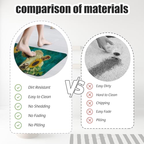 Bathroom Runner Mat Rugs Long,Cow with Sunflower Animal Beautiful Diatomite Stone Bath Mat Large Absorbent Diatomaceous Earth Mat Non Slip Fast Dry Shower Mat Bathroom Rugs Floor Mat 16x42in - color: Design15