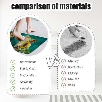 Bathroom Runner Mat Rugs Long,Cow with Sunflower Animal Beautiful Diatomite Stone Bath Mat Large Absorbent Diatomaceous Earth Mat Non Slip Fast Dry Shower Mat Bathroom Rugs Floor Mat 16x42in - color: Design15