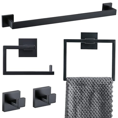 YACVCL 5 Pieces Black Bathroom Accessorie Set 23.6 Inch Towel Bar Set,SUS304Stainless Steel Bathroom Hardware Set,Wall Mounted Towel Holder Set for Bathroom - color: Black