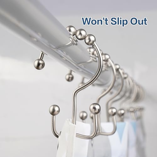 DAWNER Shower Curtain Hooks, Rust Proof Metal Easy Glide Double Rings, Stainless Steel Hangers for Bathroom Curtains, Set of 12, Brushed Nickel - color: Brushed Nickel