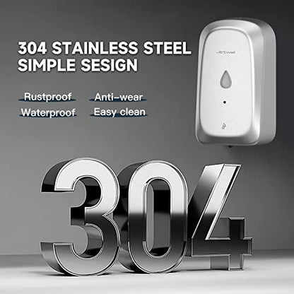 JETWELL Automatic Touch-Less Wall Mount Hand Soap Dispenser Liquid Drop Battery Operated, Brushed Stainless Steel Cover Large Capacity 34OZ/1000ML for Kitchen Home Commercial Bathroom | Brushed Cover, Large Capacity, Battery Powered, Liquid Soap, Commerci
