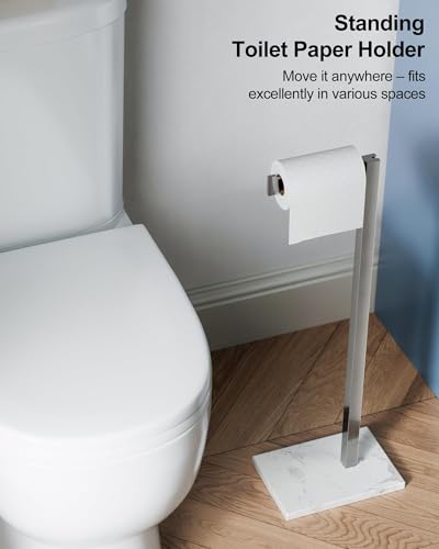 Freestanding Toilet Paper Holder Stand Brushed Nickel Tissue Roll Holder | SUS 304 Stainless Steel Rustproof 22 Inch Rotating Bathroom Toilet Paper Stand for 4 Rolls with Marble Base by HOMEMYSTIQUE - color: Brushed Nickel