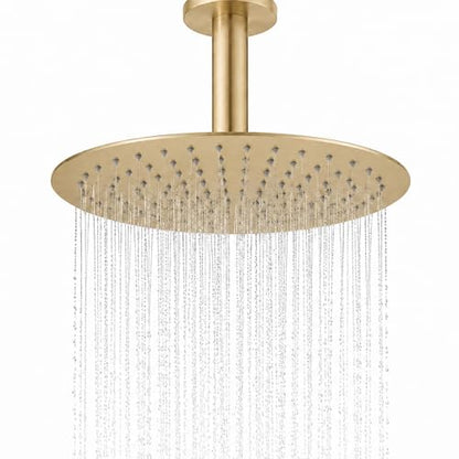 12 Inch Round Rainfall Shower Head, High Pressure Overhead Shower Heads, Wall Ceiling Mounted Ultra Thin Stainless Steel Shower Head, Brushed Gold - color: Brushed Gold, size: 12-Inches, style: Round