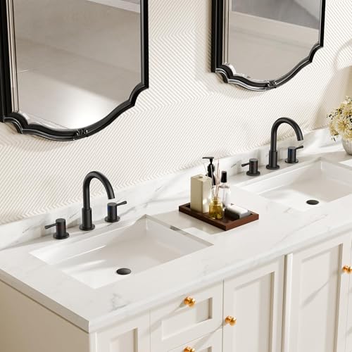 FORIOUS Bathroom Faucet 3 Hole, 360° Swivel 8 Inch Sink Faucet Matte Black | with Pop Up Drain, 2 Handles,for Sink Vanity RV Lavatory Farmhouse, 304 Stainless Steel, Lead-free, Leakproof - color: Matte Black