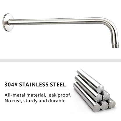 Voolan Shower Arm with Flange and Teflon Tape, Extension Shower Head Arm for Bathroom Fixed Shower Head, Solid Stainless Steel, Wall Mounted (15 Inch,Brushed Nickel) - color: Brushed Nickel, style: 15 Inch