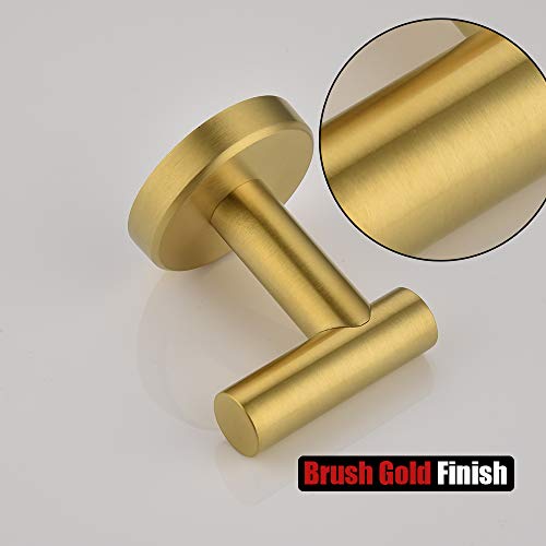 JQK Bathroom Towel Hook Brushed Gold, Brass Coat Robe Clothes Hook for Bathroom Kitchen Garage Wall Mounted (Pack of 4), SUS 304 Stainless Steel 0.8mm, TH100-BG-P4 - color: Gold, size: 4 Pack