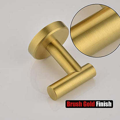 JQK Bathroom Towel Hook Brushed Gold, Brass Coat Robe Clothes Hook for Bathroom Kitchen Garage Wall Mounted (Pack of 2), SUS 304 Stainless Steel 0.8mm, TH100-BG-P2 - color: Gold, size: 2 Pack