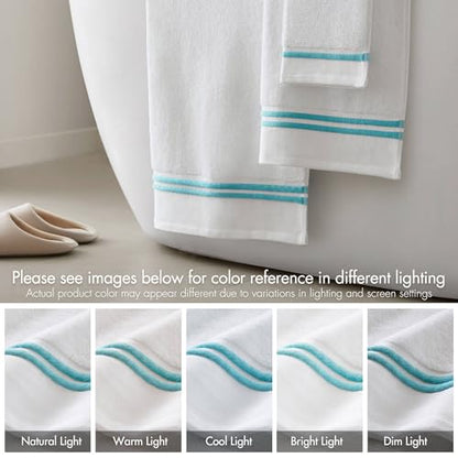 Madison Park Roan Border Cotton Bath Towel Set Absorbent, 6 Piece, Aqua | Microfiber, Soft Pile, Machine Washable, OEKO-TEX Certified, Plush Bathroom Mat, Non Slip TPR Backing - color: Aqua
