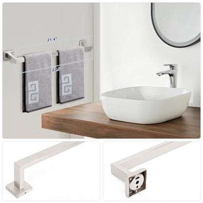 NearMoon 5 Pieces Bathroom Hardware Set 304 Stainless Steel, Square Towel Rack Kit - 24" Towel Rod + Towel Ring + Toilet Paper Holder + 2 Robe Hooks, Wall Mounted Bath Accessories (Brushed Nickel) - color: Brushed Nickel