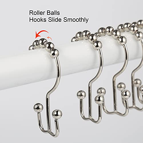 Shower Curtain Hooks, Goowin Shower Curtain Rings, Stainless Steel Shower Curtain Hooks Rust Proof Free Sliding Double Shower Hooks for Curtain, Shower Curtains & Liners (Nickel) - color: Nickel