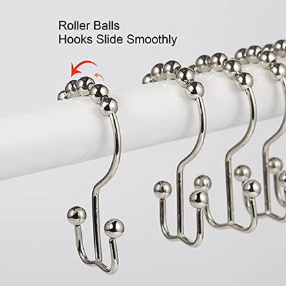 Shower Curtain Hooks, Goowin Shower Curtain Rings, Stainless Steel Shower Curtain Hooks Rust Proof Free Sliding Double Shower Hooks for Curtain, Shower Curtains & Liners (Nickel) - color: Nickel