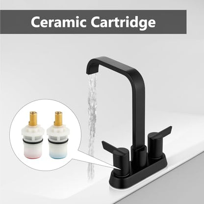 Matte Black Waterfall Bathroom Faucet 4 Inch Centerset,2-Handle | Stainless Steel 3-Hole Deck-Mount Design Includes Supply Lines and Pop-Up Drain for a Complete Vanity Installation - color: Matte Black