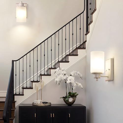 2 Pack Bath Vanity Light Fixture, Modern Indoor Wall Scone Lighting with Opal White Glass Shade, White Gold Wall Lamps - color: White Gold, size: 2 Pack