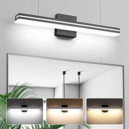 SineRise LED Modern Bathroom Vanity Light Bar (24-Inch, 3000K/4000K/6000K), Matte Black Dimmable Modern Acrylic Bathroom Wall Lighting Fixtures Over Mirror - color: Matte Black, size: 24-Inch