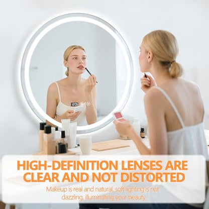 24" Round LED Bathroom Mirror with Anti-Fog & Touch Switch - 60x60cm Wall-Mounted Makeup Vanity Mirror, No Drilling Required, Smart Display Bathroom Mirror - size: 24"L x 24"W