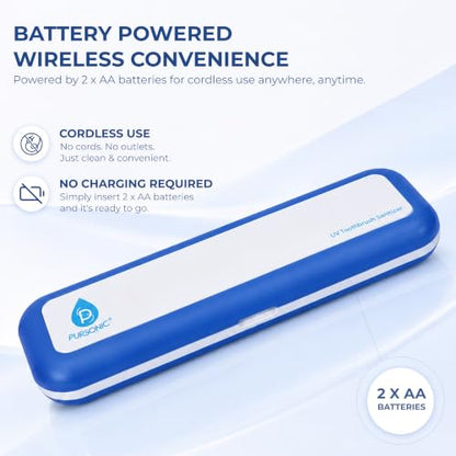 Pursonic Portable UV Toothbrush Sanitizer Case - Travel Toothbrush Sanitizer and Holder - For Electric and Manual Brush Heads with UV Light & Auto Shut Off Timer