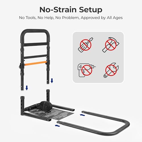 C1 Fold Pro Bed Rails for Elderly Adults Safety - Bed Cane Assist Rail for Seniors with Activated Light Adjustable Height - size: C1F Pro (Foldable NEW)
