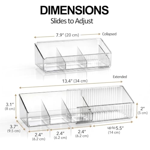 JessLab Expandable Mirror Cabinet Organizer, Clear Adjustable Makeup Bin with Dividers, Skincare Storage, Cosmetic Display Case for Bathroom Vanity Drawer, 2 Pack
