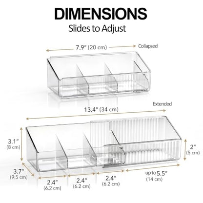 JessLab Expandable Mirror Cabinet Organizer, Clear Adjustable Makeup Bin with Dividers, Skincare Storage, Cosmetic Display Case for Bathroom Vanity Drawer, 2 Pack