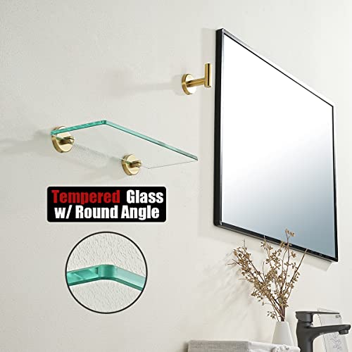 JQK Bathroom Glass Shelf Gold, Tempered Glass Shower Storage 12 by 5 inches, 304 Stainless Steel Brushed Gold Wall Mount, TGS101L12-BG - color: Gold, size: 12 Inch (1 Pack)