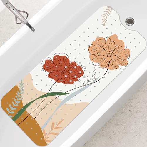 SHUCHING Bath Mat for Tub Non Slip-40x16 Inch, Boho Flower | Bathtub Mat for Women Mold Free, Long Shower Mat for Inside Shower with Suction Cup, Machine Washable - color: Boho Flower