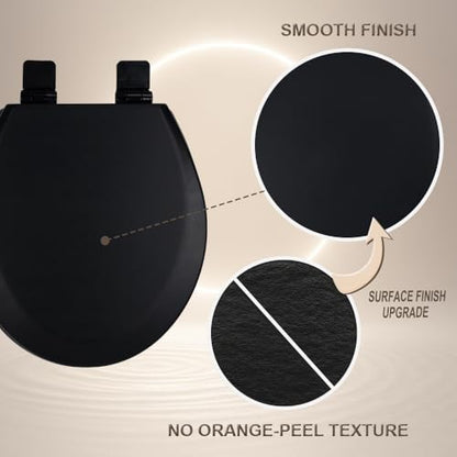 Toilet Seat, Slow Close, Soft Touch, Ultra-Smooth Matte Finish (No Orange-Peel Texture), Premium Moulded Wood, Quick Release, PIKLiDS (Black, Round) - color: Black, size: Round