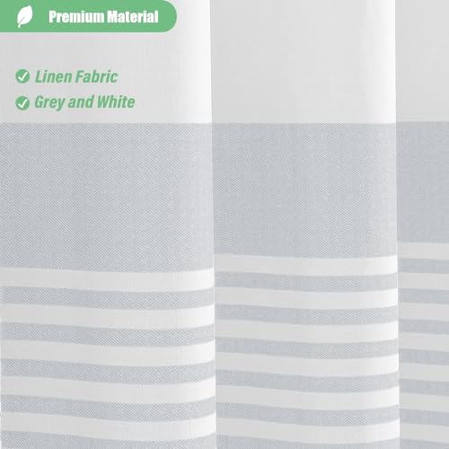 Dynamene Extra Long Shower Curtains, 96 Inch Long Farmhouse Boho Grey Striped Fabric Tassel Shower Curtains for Bathroom, Tall BohemianTextured Cloth Shower Curtain Set with Hooks, Grey, 72x96 - color: Grey, size: 72"W x 96"L (Pack of 1)