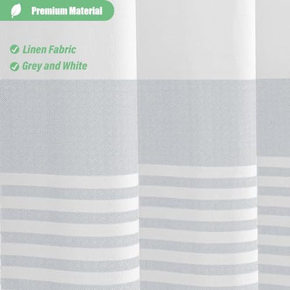 Dynamene Extra Long Shower Curtains, 96 Inch Long Farmhouse Boho Grey Striped Fabric Tassel Shower Curtains for Bathroom, Tall BohemianTextured Cloth Shower Curtain Set with Hooks, Grey, 72x96 - color: Grey, size: 72"W x 96"L (Pack of 1)