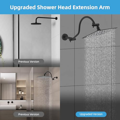Hibbent All Metal Upgraded 18'' Shower Head Extension Arm, Matte Black | Shower Arm with Flange, Brass Flexible Height & Angle Adjustable Shower Extender with Lock Joint, Universal Connection - color: Matte Black