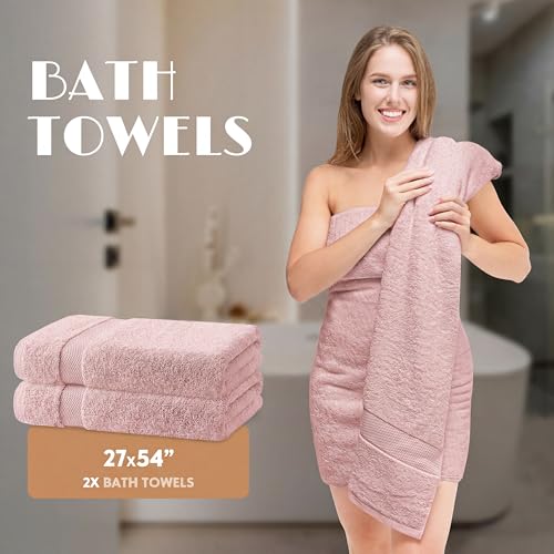 White Classic Pink Bath Towel Set of 6-100% Cotton Highly Absorbent Towels for Bathroom, 2 Luxury Bath Towels 650GSM, 2 Hand Towels, 2 Washcloths - color: Pink