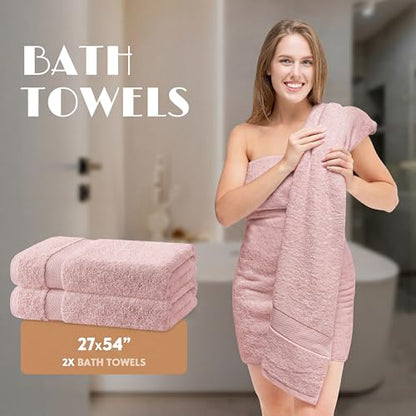 White Classic Pink Bath Towel Set of 6-100% Cotton Highly Absorbent Towels for Bathroom, 2 Luxury Bath Towels 650GSM, 2 Hand Towels, 2 Washcloths - color: Pink