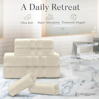 Premium Staple Cotton Bathroom Towel Set - Beige 600 GSM 6-Piece Luxury Bath Towel Set 3 Stripe - 2 Bath Towels, 2 Hand Towels & 2 Washclothes Set - High Absorbent & Quick Dry for Gym, Spa, Hotel - color: Beige - 3 Stripe